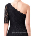 Kate Kasin Asymmetry One Shoulder Half Sleeve Short Black Lace Cocktail Party Dress KK000176-1